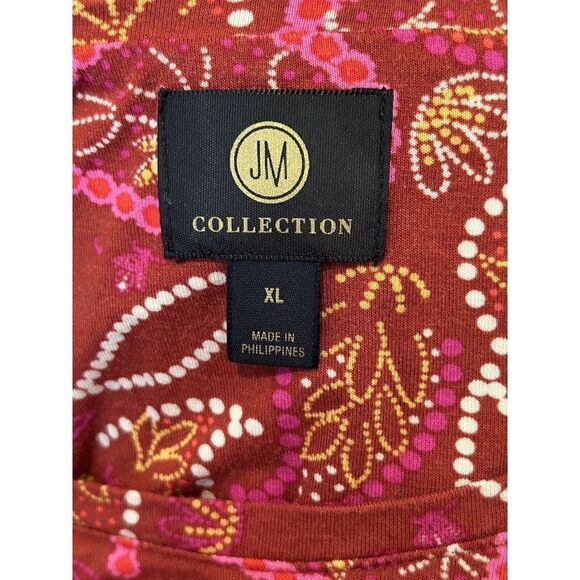 JM Collection Women's Size XL Paisley Printed T-Shirt Top Blouse Red Pink - Picture 3 of 6